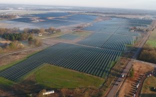 Aerial view of the expansion solar farm in Millington, TN. 