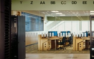 Indoor image of employees desks