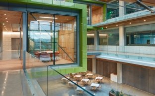 UCSD Center for Novel Therapeutics building atrium looking down from upper level