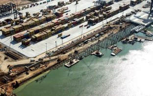 Aerial view of the terminal with waterway in the foreground