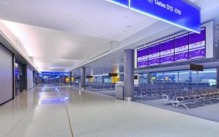 Phoenix Sky Harbor International Airport Terminal 4 Eighth Concourse interior walkway and gates D12 and D13 seating areas