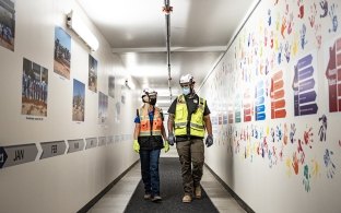 employees walking down a hallway
