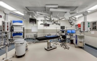 Surgery room with monitors and equipment