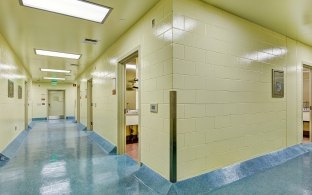 UCSD Biomedical Research Facility Interior Hallway View into Labs