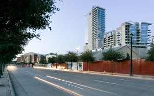 Exterior view of the hotel from the roadway 