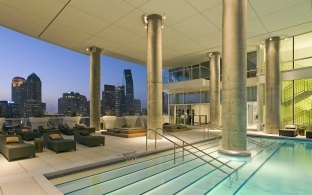 A rooftop pool overlooking the city