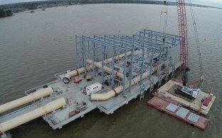 Aerial view of the intake pump station during construction