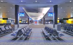 View of seating area inside the airport terminal