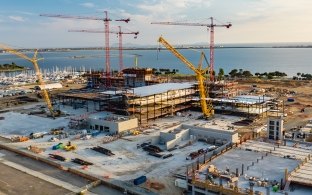 Aerial view of the Gaylord Pacific Resort Hotel & Convention Center while under construction.