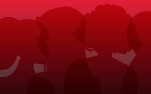 A graphic showing silhouettes of women in different shades of red.