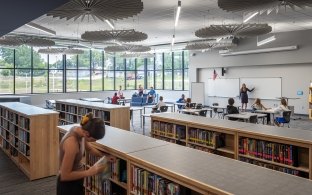A person looking at books on a shelf
