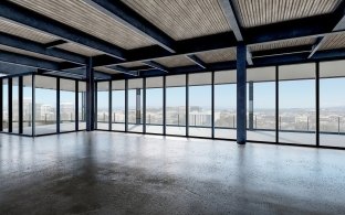 Interior rendering of a shell space in the building.