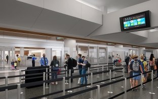 A queuing area at SFO