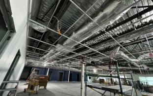 An interior view of a space under construction
