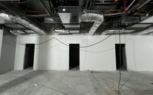 An interior view of a space under construction