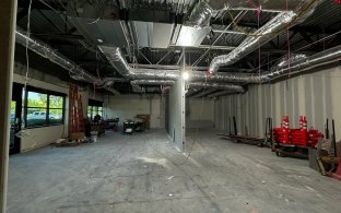 An interior view of a space under construction