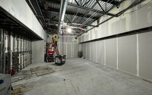 An interior view of a space under construction