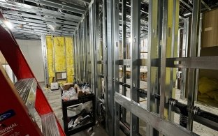 An interior view of a space under construction