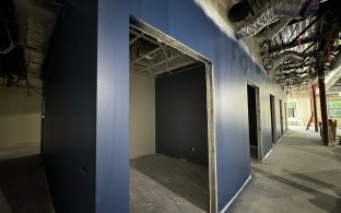 An interior view of a space under construction