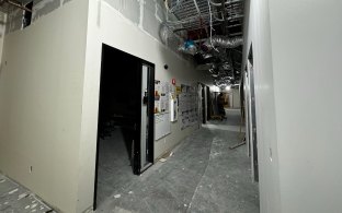 An interior view of a space under construction