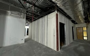 An interior view of a space under construction