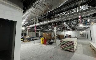 An interior view of a space under construction