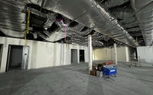 An interior view of a space under construction