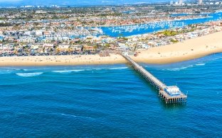 Aerial view of the Newport Beach area with the ocean in the forefront