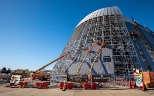 Working on the exterior of the hangar one project