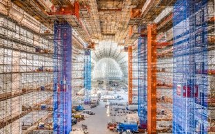Scaffolding inside the hangar one project