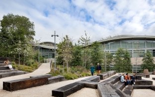 Outdoor seating area at the YouTube Campus Expansion