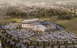 Aerial rendering of the new hospital