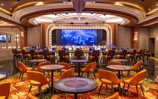 A large bar and seating area at a casino