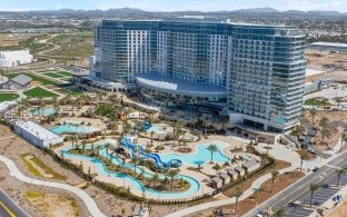 Aerial view of the finished hotel and conference center