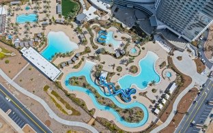 Aerial view of the pools at the resort