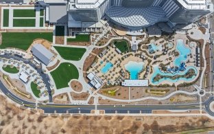 Aerial view of the pools at the resort