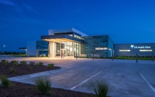 Exterior view of the clinic at nighttime