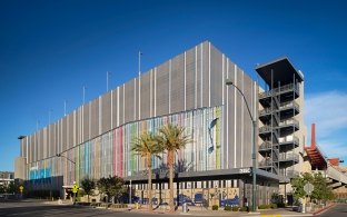 Exterior view of the parking garage from the corner