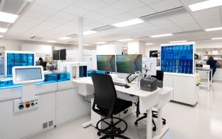 A computer station within a laboratory