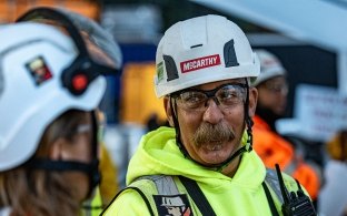 A person wearing PPE on the jobsite