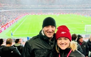 Dan and Amy at an Arsenal Game at Emirates Stadium in London, England.