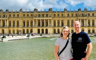 Dan and Amy at the gardens of the Palace at Versailles in France.