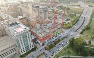 Aerial image of BJC during construction