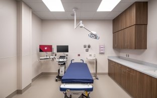 A gurney in a patient room