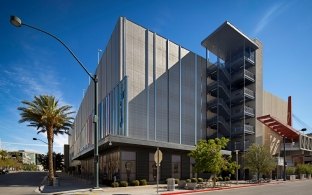 Exterior view of the garage showing exterior stairs