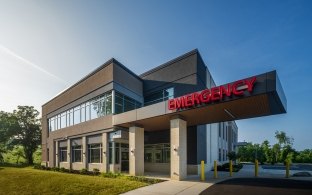 An exterior view of the emergency entrance