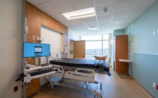 A patient room inside the hospital tower