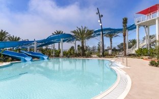 A pool and water slide