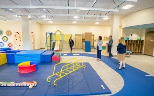 A room with various rehabilitation equipment