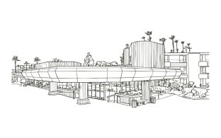 An outline drawing rendering of the Anchor Campus at the entryway